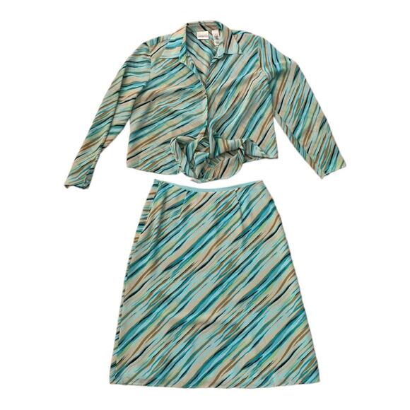 Villager two piece wrap top and skirt set 70s retro print womens medium size 8 - Picture 2 of 9